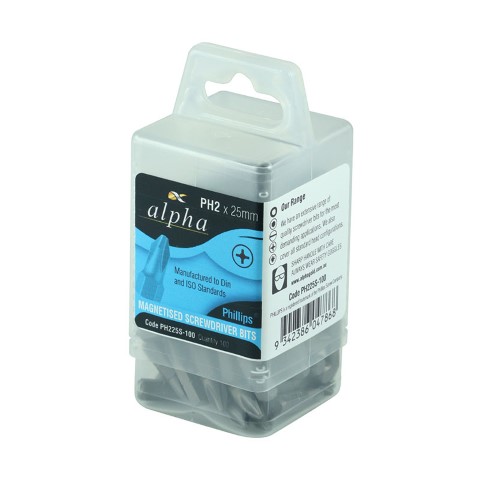 ALPHA PH2 X 25MM PHILLIPS INSERT BIT - 100 PACK